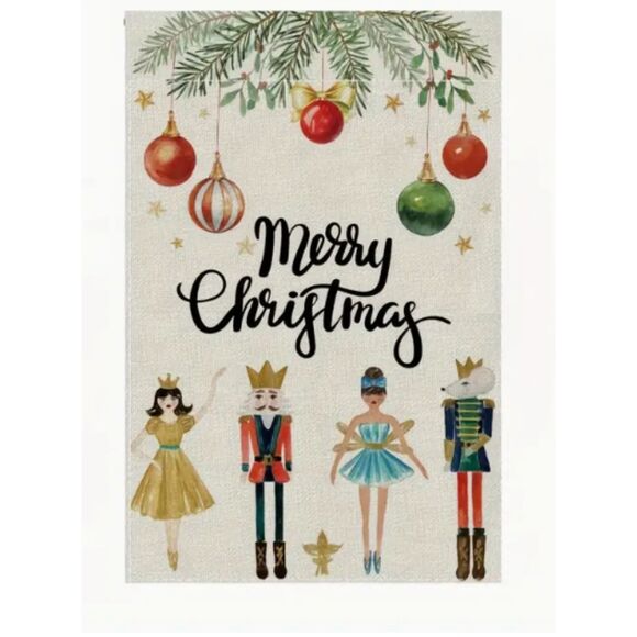 Merry Christmas Garden Flag 12x18in Nutcracker w/ ornaments - Picture 1 of 2